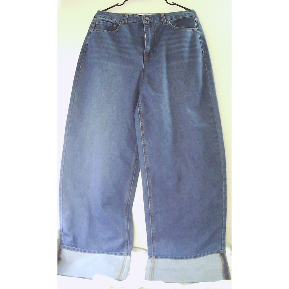 Tinseltown High Waist Wide Leg Baggy Cuffed Jeans High Rise Med Wash Sz 11